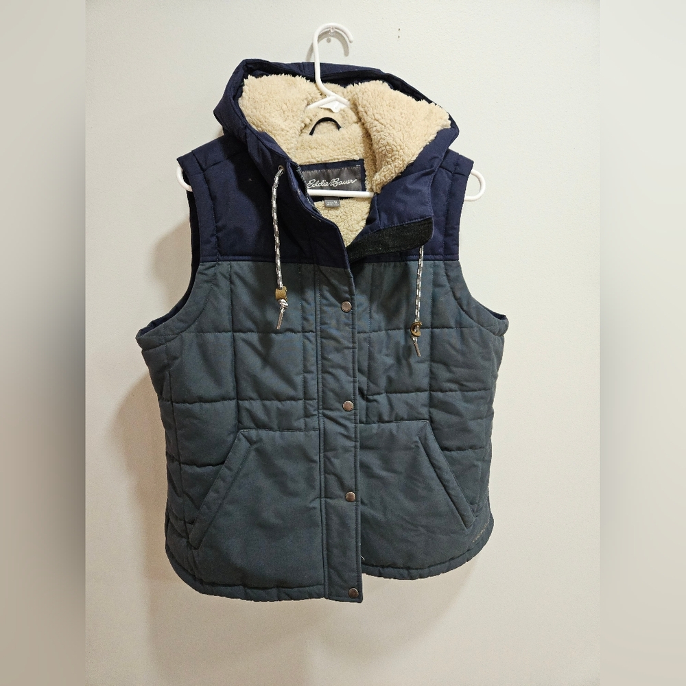Eddie Bauer sherpa lined vest womens XL blue gray